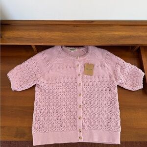 Boden Elodie Openwork Short Sleeve Cotton Cardigan Pink Knit Cardigan